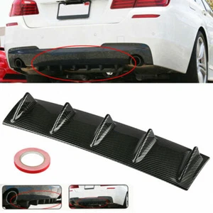 Carbon Black Rear Bumper Lip Diffuser Shark Fin Car Back Splitter 5 - Picture 1 of 11