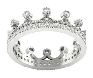 I1 G 0.65 Carat Round Brilliant Cut Diamond Crown Eternity Ring 6.45 MM 14K Gold - Picture 1 of 8