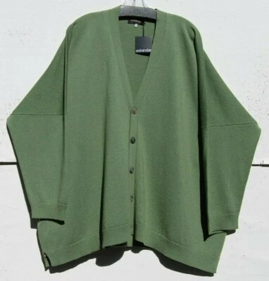 Nuevo con etiquetas Cárdigan Eskandar GRASS Seda Cachemira Cuello en V Botón Delantero 32" Largo O/S  Foto 1 de 4