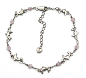 Silver Tone Dolphin Pink Star Ankle Bracelet - Picture 1 of 5