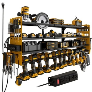 Power Tool Organizer Wall Mount, 4-Tier Cordless Tool Organizer with 4-Socket... - Picture 1 of 7