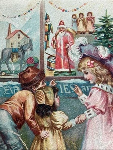 RARA Postal de Navidad Muñeca de Papá Noel Burro Juguete de Tirar Raphael Tuck DEFECTOS UDB - Imagen 1 de 3