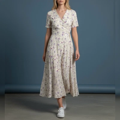 Jessakae Floral Wrap Dress Butter Yellow Sz M Short Sleeve Maxi Cottagecore - Image 1 of 4