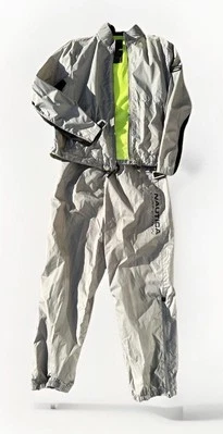 Nautica Competición Vintage Lluvia TRAJE Chaqueta Pantalones Forro Verde Neón Mediano   Foto 1 de 4