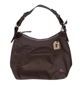 DOONEY & BOURKE Purse Dark Chocolate Brown Nylon Leather Straps Bag Pink Lining - Picture 1 of 13
