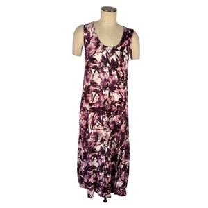 Maxi abito denim 24/7 viola bianco floreale bottoni davanti taglia 14/16 (M) rayon - Foto 1 di 6