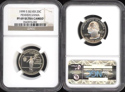 1999-S PENNSYLVANIA SILVER QUARTER NGC PF69UC PROOF DETAILED COIN - Image 1 of 3