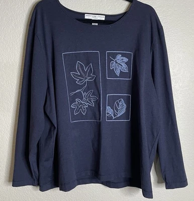 Josephine Chaus 2X Blue Embroidered Floral Blouse Top Resort Travel Boho Fairy - Image 1 of 4