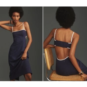 Neu mit Etikett Anthropologie The Dafni Leinen-Midikleid mit Cutout von Maeve 168 $ LARGE marineblau - Bild 1 von 7