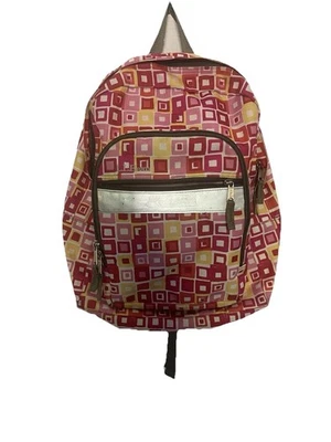 LL Bean Rosa Rojo Amarillo Cuadrados Mochila Grande Multi-Bolsillo Laptop Libros Escolares Foto 1 de 4