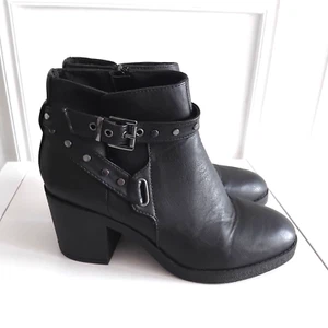 New Look Black faux leather studded zip up buckle ankle boots Sz 5 / 38 - Picture 1 of 8