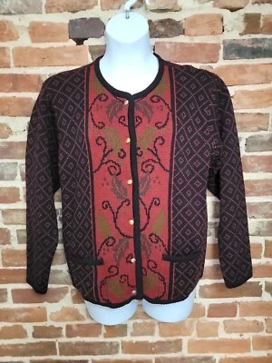 Cárdigan Crystal Kobe para mujer grande estampado de hojas borgoña manga larga botón delantero Foto 1 de 4