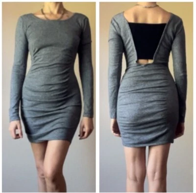 EXPRESS Bodycon Ruched Stretch Knit Back Cutout Sweater Dress S - Image 1 of 4