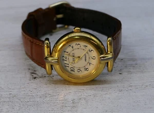 Carriage Indiglo Watch EF Genuine Leather Brown Band Gold Tone Elegant - Picture 1 of 15