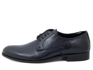 Scarpe Uomo Eleganti Derby in Pelle Blu Made in Italy - Picture 1 of 4