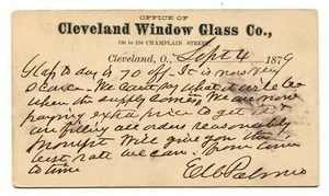 Cleveland Ohio Postal Reply Card 1879 Cleveland Window Glass Co. - Bild 1 von 2