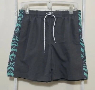 Mens Small Gray/ Teal Palms Swim Trunks NEW - Imagem 1 de 3