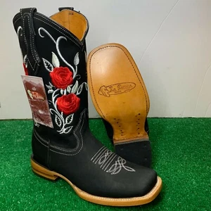 Women Western Cowgirl Rodeo Boots Leather Square Toe Bota Dama Vaquera Rodeo 803 - Picture 1 of 12