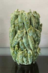 Vase Erbsenschote Keramik grün 31 cm Designer Vase handgefertigt - Bild 1 von 3