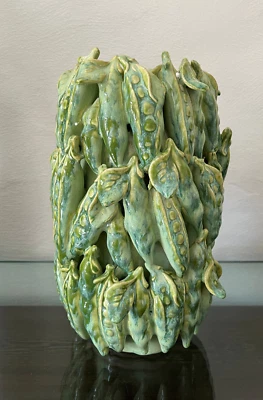 Vase Erbsenschote Erbsen Keramik grün 31 cm Designer Vase handgefertigt - Bild 1 von 3
