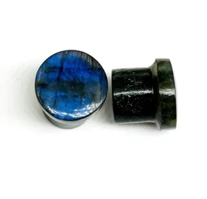 Pair of Natural Labradorite Single Flare Ear Plugs, Blue Fire Size 3MM to All - Picture 1 of 7