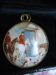 Rare Vintage MIniature English Hand Painted Bone China Horse Dog Hunting Pendant - Picture 1 of 8