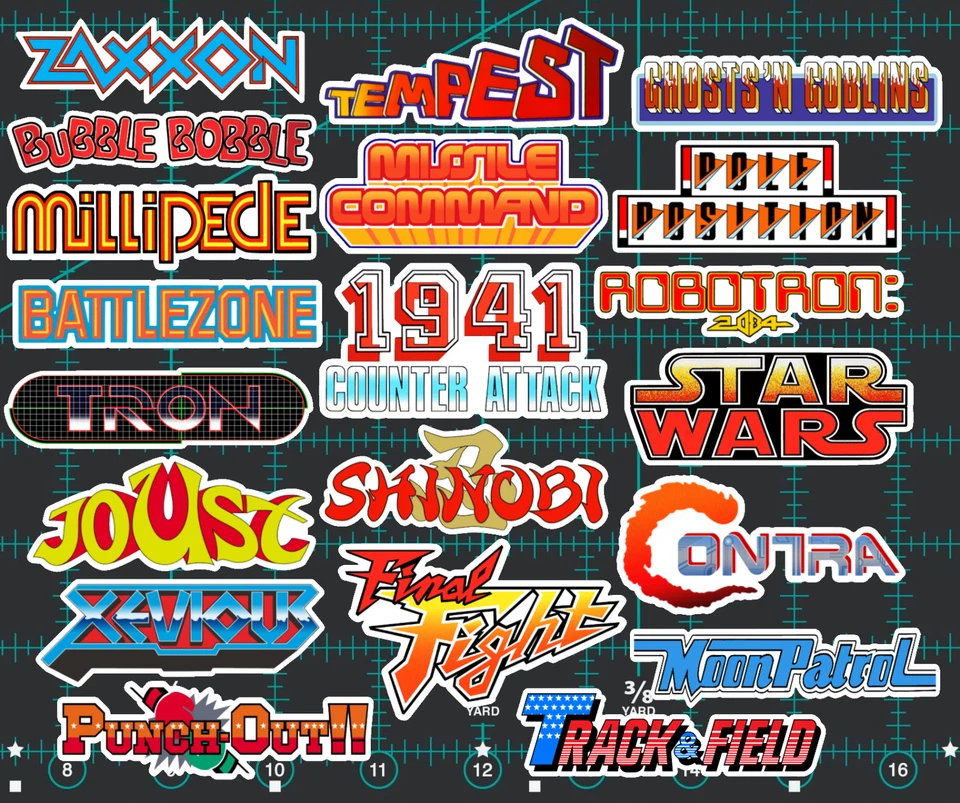 20 pegatinas clásicas con logotipo de arcade - blancas, transparentes u holográficas - vinilo Foto 1 de 1