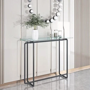 43.3" Console Table w/Tempered Glass Tabletop, Minimalist Entryway Table - Picture 1 of 16