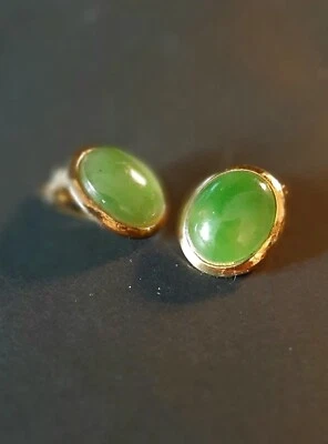 Orecchini Vintage In Giada Argento Dorato - Immagine 1 di 4