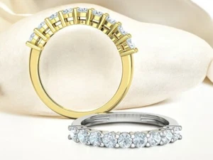 0.90 Ct Created Solid 14k Solid Gold 9 Diamond Wedding Ring, Band Ring for Her - Picture 1 of 4