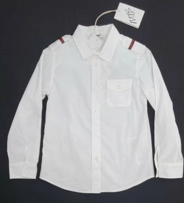 NWT NEW Gucci kids boys white green red web trim button down shirt 4y 386655 - Image 1 of 4