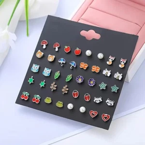 20 Pairs Cute Cartoon Alloy Stud Earrings Women Jewelry Gift - Picture 1 of 6