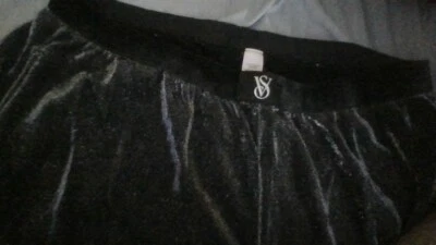 BLING! Pantalones Victoria's Secret Plata Brillante Negro XL Terciopelo Cintura Pierna Ancha Foto 1 de 4
