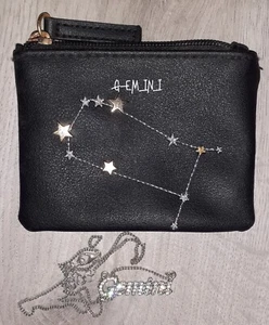 2 Items Gemini Zodiac Star Sign Small Purse/52cm Chain & Gemini Diamante Pendant - Picture 1 of 6