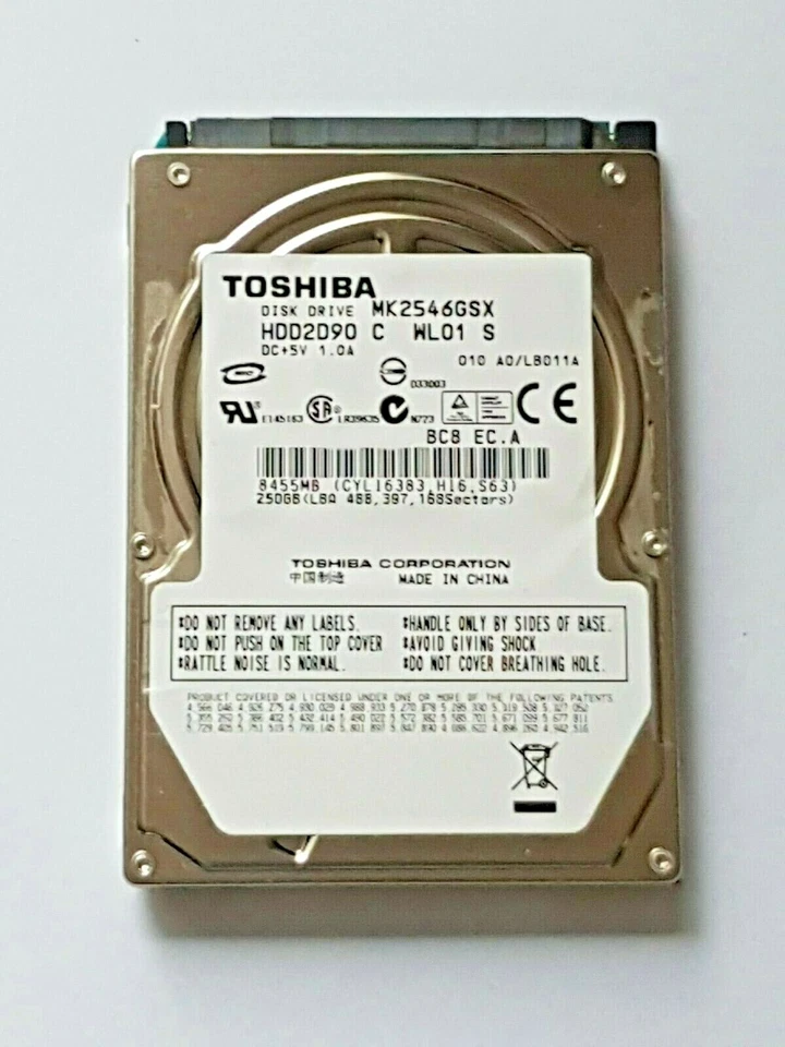 250 GB SATA Toshiba MK2546GSX 5400 RPM 8MB 2.5 " Festpatte - Image 1 of 1