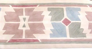 Wallpaper Border Southwestern Tan Blue Green Brown Red Brick Rust PV742 - Picture 1 of 4