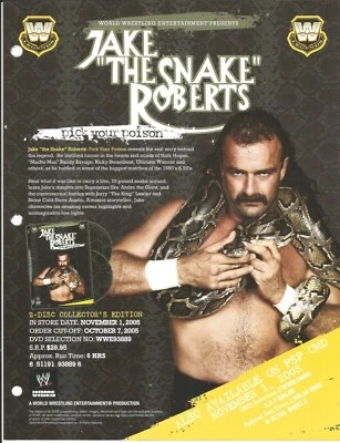 Póster de anuncio de comercio promocional de doble cara de JAKE THE SNAKE ROBERTS para DVD de lucha libre WWE Foto 1 de 2