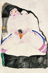 EGON SCHIELE OBSERVED IN A DREAM EROTIC ART GICLEE PRINT FINE CANVAS - Picture 1 of 4