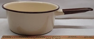 Vintage Tan/BrownTrim Enamelware Sauce Pan W/ Handle - 1120242 - Picture 1 of 9