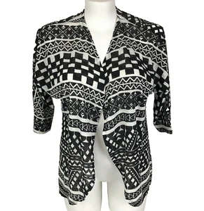 Autograph Cardi Black Plus Size 16 White Aztec Print Open Front 3/4 Sleeve - Picture 1 of 14
