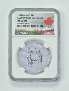 1988 MS69DPL Canadian $1 Silver Dollar Saint-Maurice Ironworks NGC *1660 - Picture 1 of 5