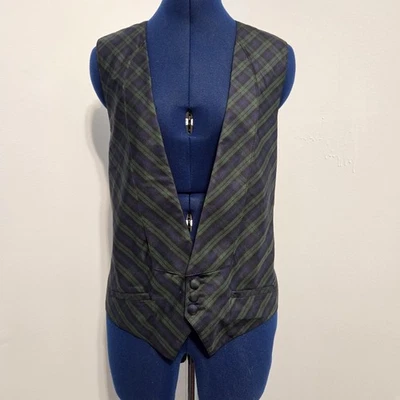 Jos. A. Bank Vintage Green Plaid Silk Suit Vest Size M - Image 1 of 4