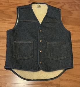 Gilet jeans Carhartt denim vintage anni 80 taglia S blu foderato sherpa da lavoro - Foto 1 di 9