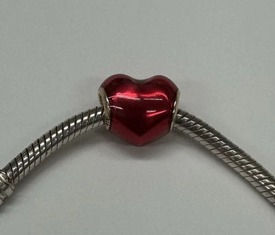Pandora Moments 925 ALE Sterling Silver Metallic Red Heart Charm ~ 799291C02 - Image 1 of 4