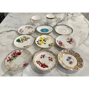 Vintage Mixed Lot of 9 Porcelain China Plates & 2 Teacups Collectible Dinnerware - Picture 1 of 19