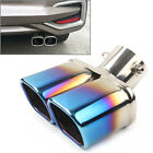Car Stainless Steel Rear Exhaust Dual Pipe Tail Muffler Tip Square Bend Blue