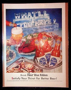 1950s Pabst Blue Ribbon Lobster Platter "What'll You Have?" Art Vintage Print Ad - Picture 1 of 1