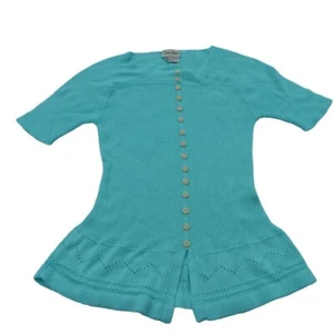 Vintage 60s Neiman Marcus Teal Knit Blouse Girls Sweater L - Picture 1 of 6