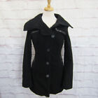 MACKAGE Luxury Black Wool Cashmere Blend Coat / Pea Coat Leather Trim size XS