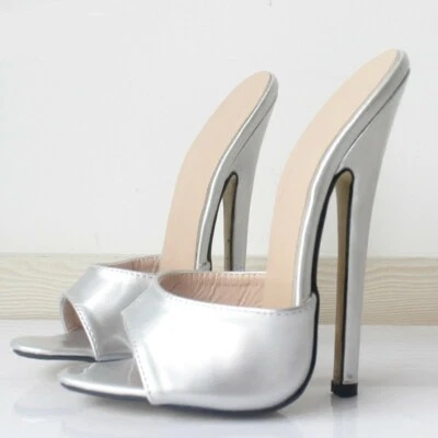 Women's Peep Toe 18cm Stilettos Heel Patent Leather Stage Performance Slipper US - Photo 1/4